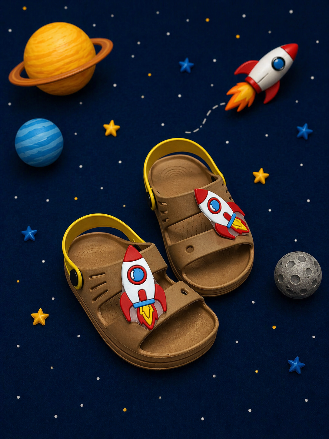 Sandalia Papete Infantil Masculina Confortavel Antiderrapante Astronauta Alien Foguete - Imagem 2